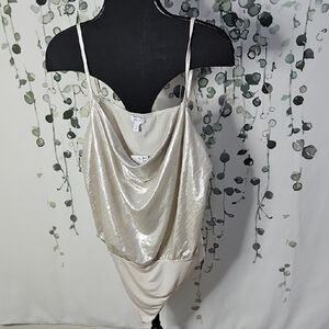 Chic Metallic Silver Cowl Neck Top (#1)